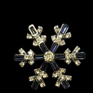 18mm Dark Blue Rhinestone Snowflake Snap Charm